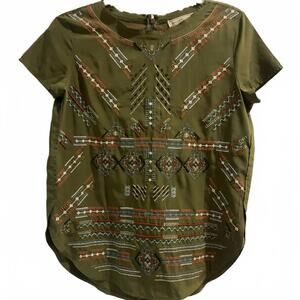 Abercrombie & Fitch Beaded Short Sleeve Shirt with zip closure in back size S